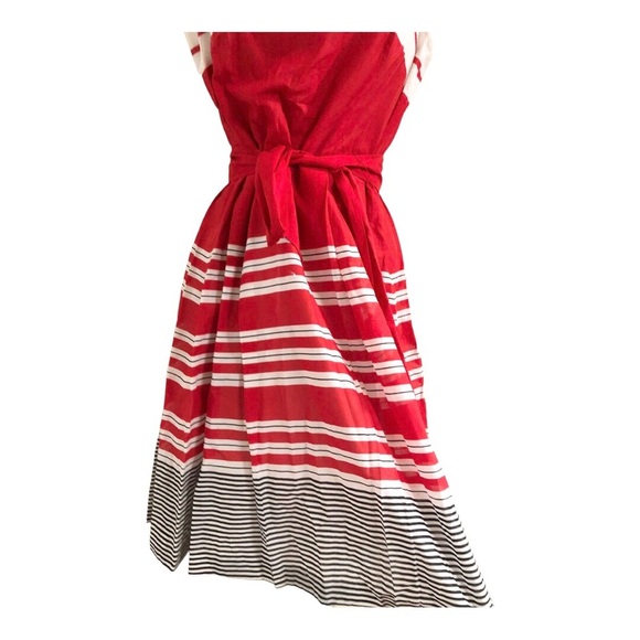 Anne Klein red black white colorblock belted fit & flare sleeveless dress size 2 - Picture 5 of 16
